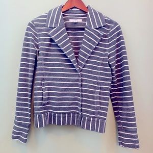 LOFT Grey & White Stripe Sweater Jacket